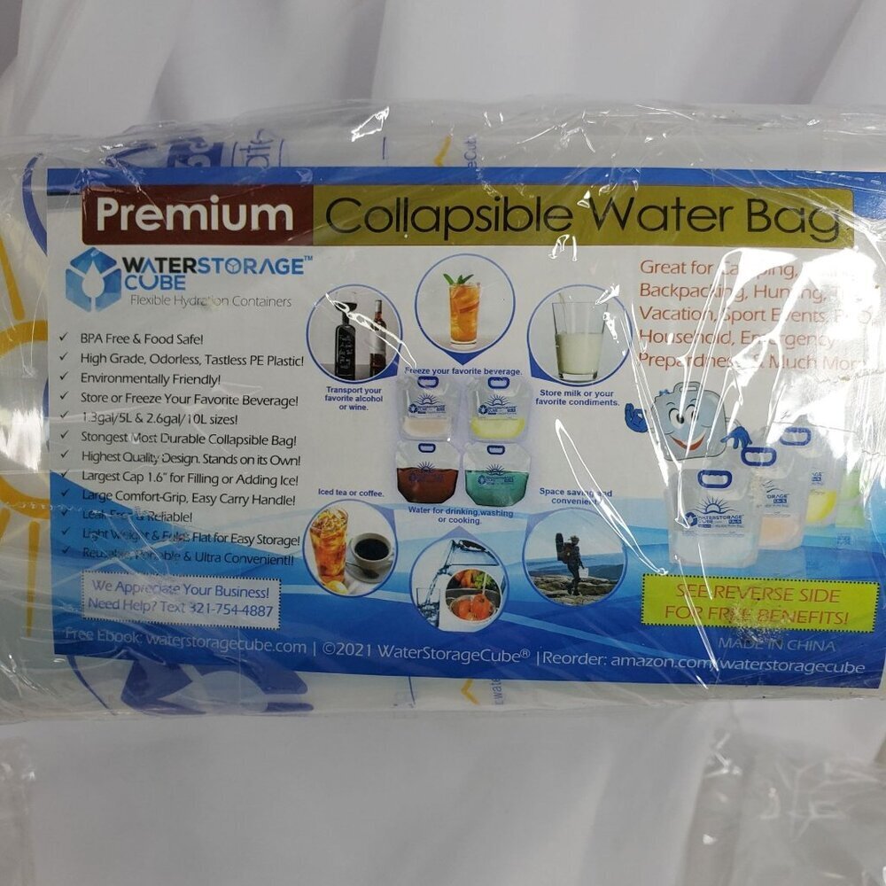 2 Premium Collapsible Water Bag 2.6 Gallons BPA-Free With Handle Camping Hiking
